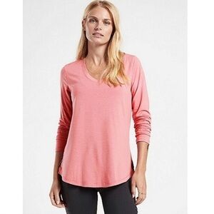 Athleta Long Sleeve Pink V-Neck Top Medium